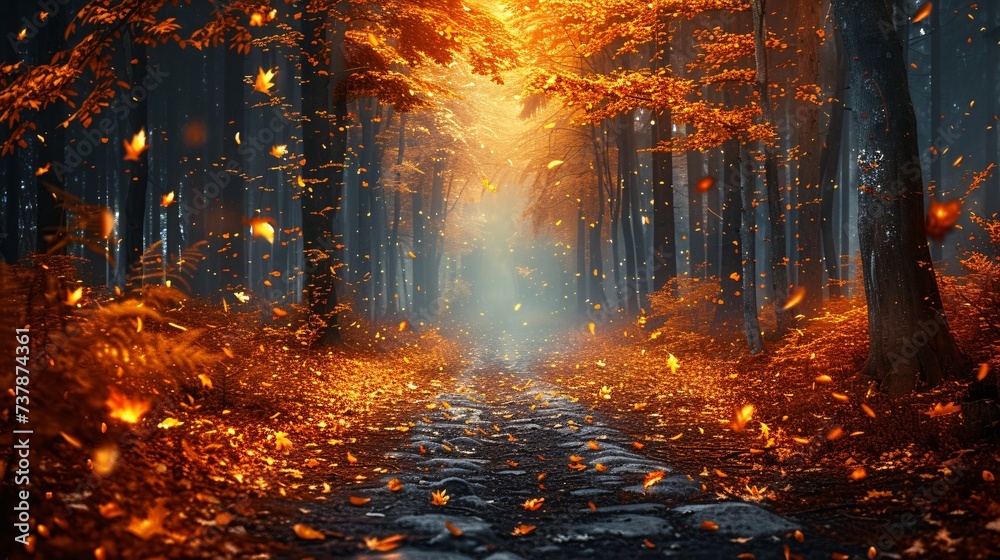 Fall Foliage Frenzy A Golden Glow in the Forest Generative AI