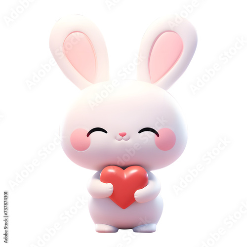 White Cartoon Rabbit Holding Red Heart