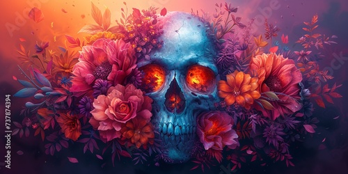 Flower Power A Flower-Covered Skull for the Month of Love Generative AI
