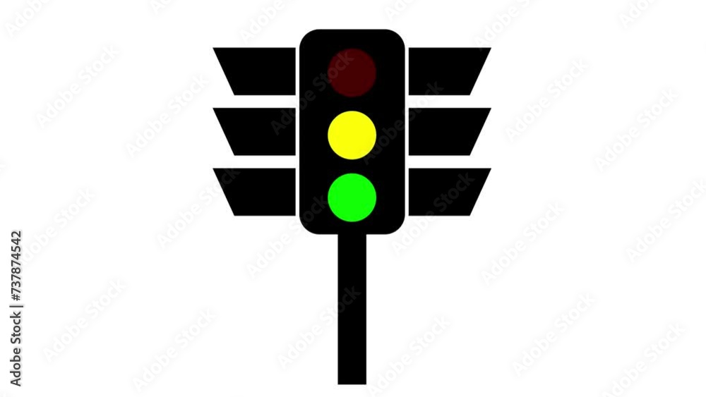 Traffic lights animation. a city crossing with a green, yellow and red light in semaphore. 4k video.