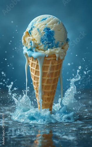 July's Sweet Treat A Blue Raspberry Ice Cream Cone Generative AI