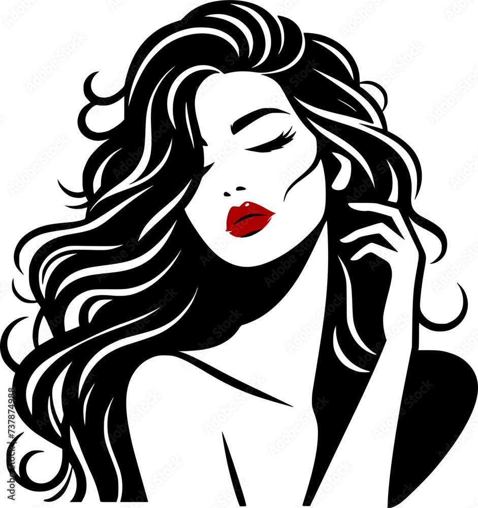 Silhouette beautiful woman with long hair illustration, Silhouette beautiful woman with long hair illustration,