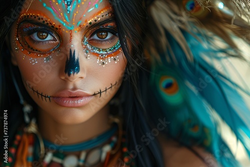 Halloween Makeup Artist A Face Painted with Vibrant Colors and Designs Generative AI