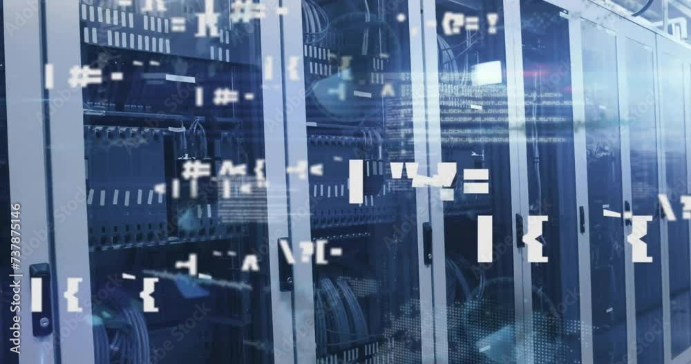 Animation of data processing over server room Animation of data processing over server room