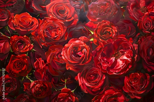 A Breathtaking Tapestry of Crimson Roses. Concept Botanical Garden  Floral Arrangements  Romantic Backdrops  Petal Perfection