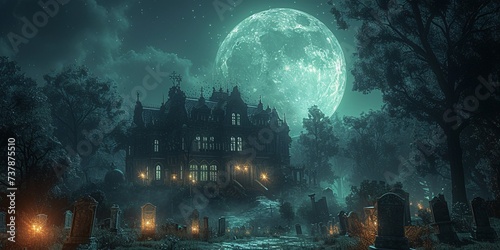 Moonlit Night at the Haunted Mansion Generative AI