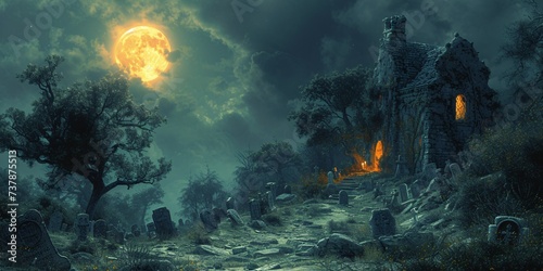 Ghostly Nighttime Graveyard Generative AI © Riya