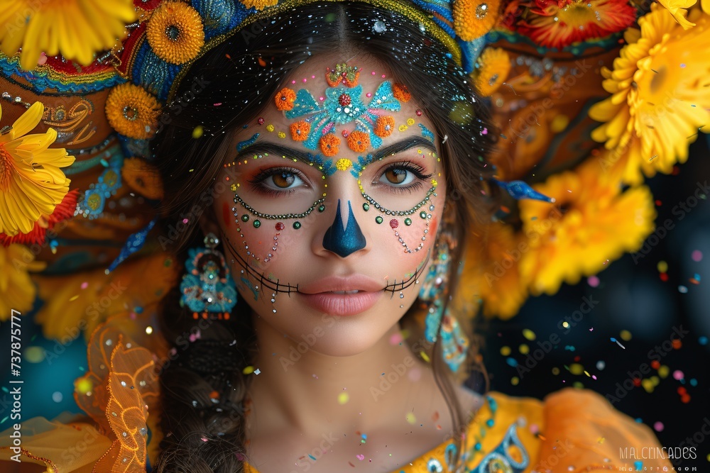 Celebrate DÃ­a de los Muertos with a Colorful Face Paint Design Generative AI