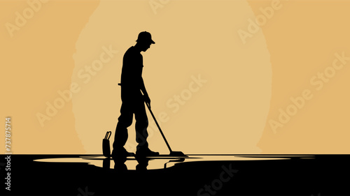 Abstract worker's silhouette with a determined stance  symbolizing commitment. simple Vector art