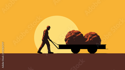 Abstract worker's silhouette pushing a heavy load  representing physical exertion in labor. simple Vector art