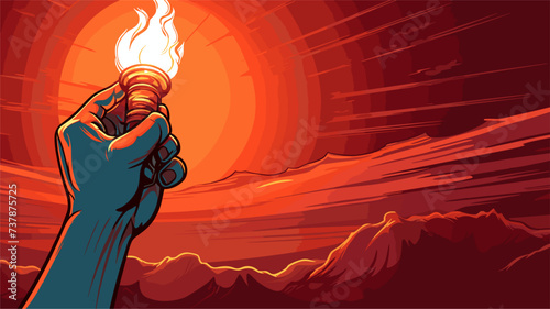 Abstract worker's hand holding a torch  symbolizing the flame of hard work. simple Vector art
