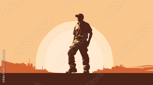 Abstract worker's silhouette with a determined stance  symbolizing commitment. simple Vector art