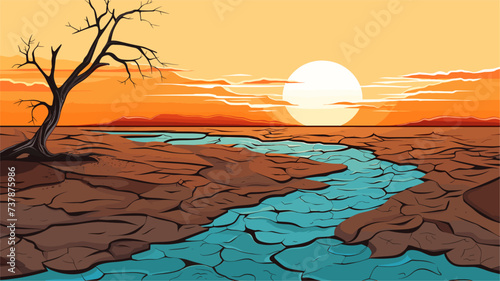 Abstract water scarcity with dry and cracked land  symbolizing the impact of water depletion on ecosystems. simple Vector art photo