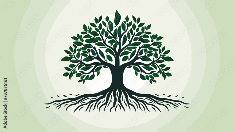 Abstract strong tree with roots  symbolizing the foundation and growth of hard work. simple Vector art - obrazy, fototapety, plakaty 