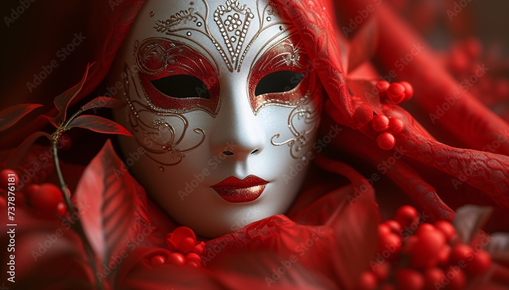 Red Mardi Gras Mask A Masquerade of Love and Passion Generative AI Red Mardi Gras Mask A Masquerade of Love and Passion Generative AI