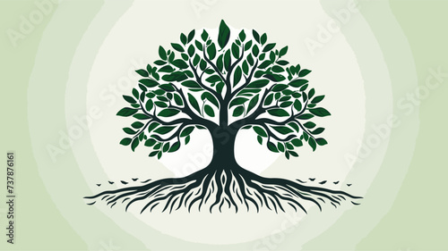 Abstract strong tree with roots  symbolizing the foundation and growth of hard work. simple Vector art