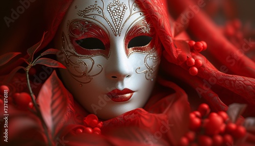 Red Mardi Gras Mask A Masquerade of Love and Passion Generative AI