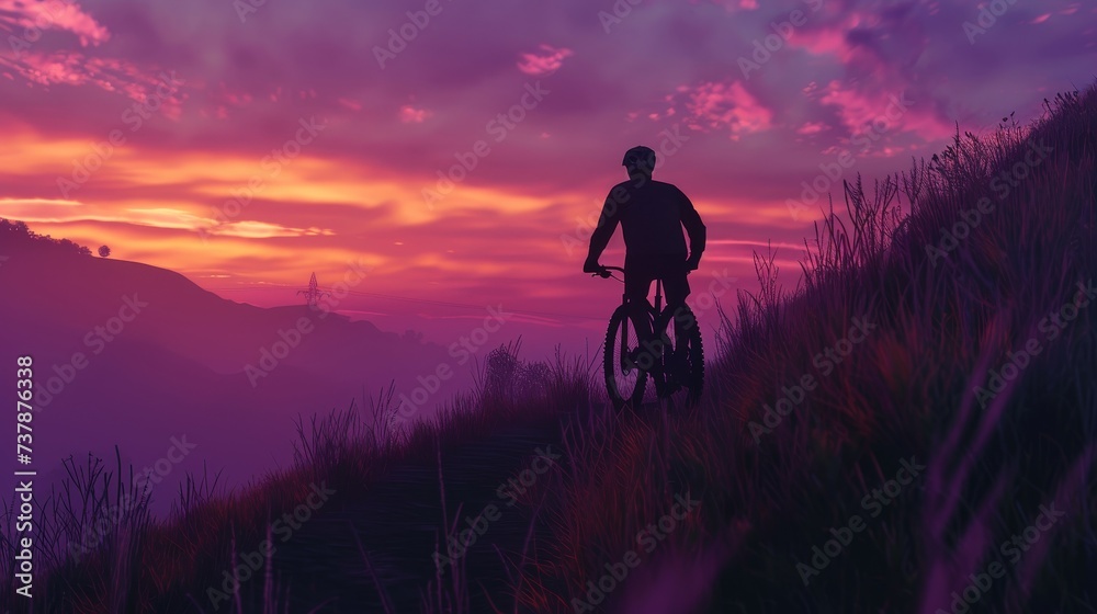 Fototapeta premium Adventure Sports: Mountain biker on a trail at dawn