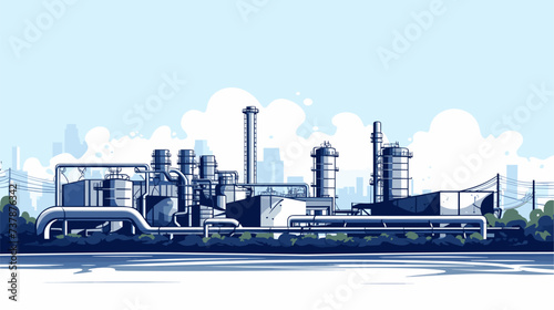 Abstract sewage treatment plant with polluted discharge symbolizing inadequately treated wastewater. simple Vector art