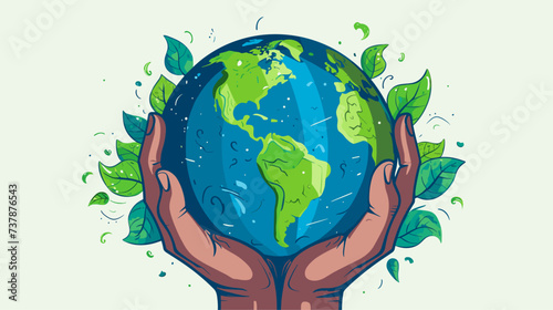 Abstract save the earth with hands holding a globe representing environmental conservation. simple Vector art