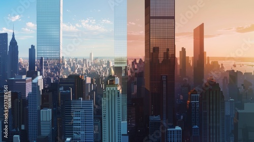 Moving Images: Animated cityscape showing the transition from day to night  photo