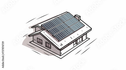 Abstract rooftop solar panels on a house  representing residential solar installations. simple Vector art