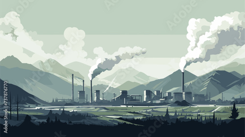 Abstract polluted mountain landscape with mining and industrial activity  representing habitat destruction. simple Vector art