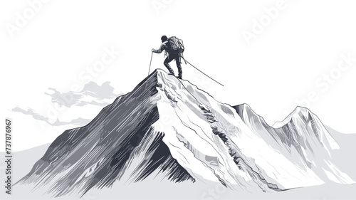 Abstract mountain climber reaching the summit  representing the triumph of hard work. simple Vector art