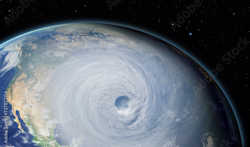 Giant hurricane seen from the space with milky way galaxy at sunset "Elements of this image furnished by NASA"