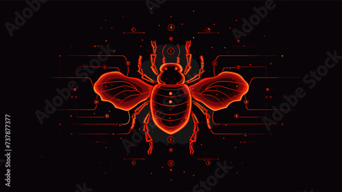 Abstract bug icon with a sinister twist  symbolizing software bugs and vulnerabilities. simple Vector art photo