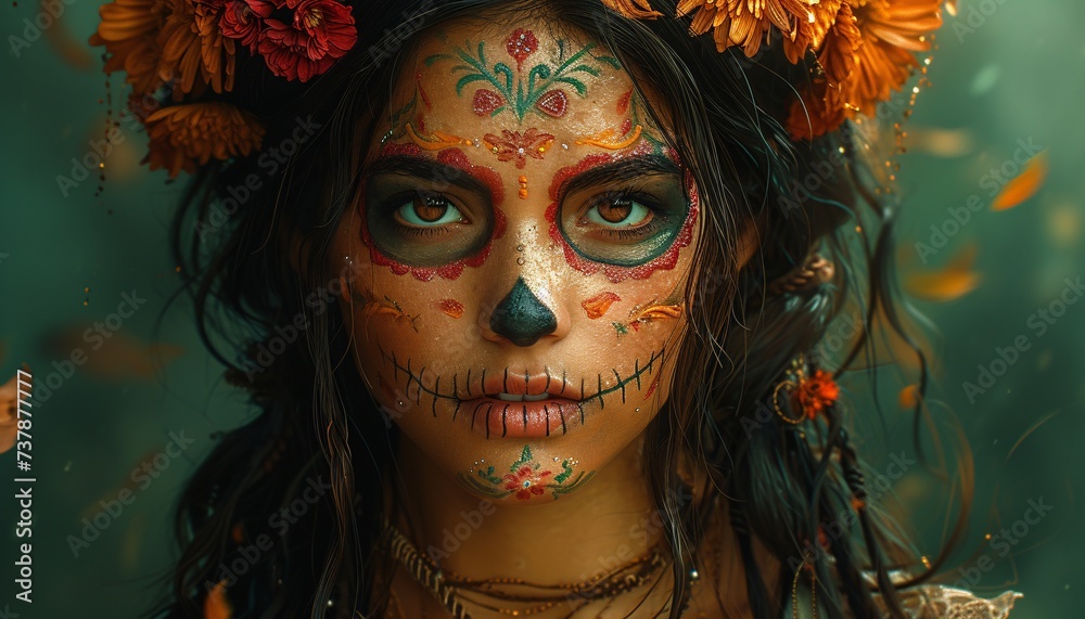 Halloween Makeup Inspiration A Creepy Cute Skull Face Paint Generative AI