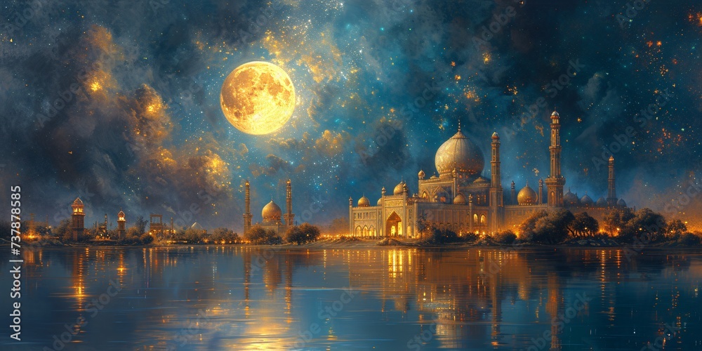 Obraz premium Glowing Moonlit Night at the Taj Mahal Generative AI