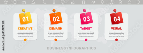 Infographic vector futuristic template with four steps and options square shape. Modern infographics business concept for diagrams, flow charts, websites, banners, presentations.
