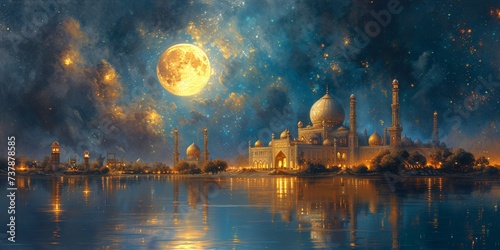 Glowing Moonlit Night at the Taj Mahal Generative AI © Riya