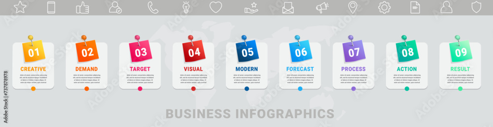 Infographic Vector Futuristic Template With Nine Steps And Options Square Shape Modern