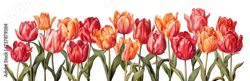Tulips watercolor on a white background. A set of garden flowers.