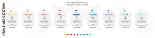 Infographic vector futuristic template with nine steps and options square shape. Modern infographics business concept for diagrams, flow charts, websites, banners, presentations.
