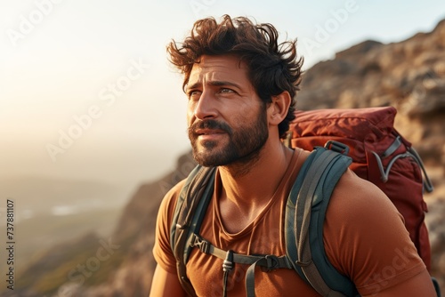 Determined hiker triumphing over difficult terrains with unwavering perseverance