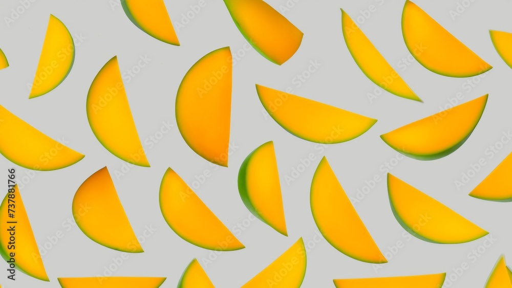 sliced mangoes falling on white background sliced mangoes falling on white background