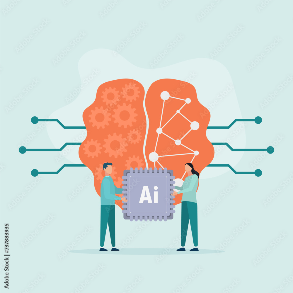 Digital brain with neural network and people. Artificial intelligence ...