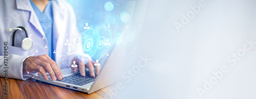 фотографія Doctor using AI technology on laptop in office