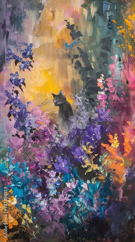 Playful animals in a garden oil painting