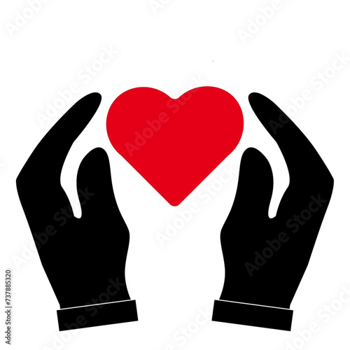 human's hands, cupped hands, heart, red, green, black, Supporting hands,hands holding red heart isolated on a white,  Volunteering charity, votes, support, hope and peace,badge for website or app, inf