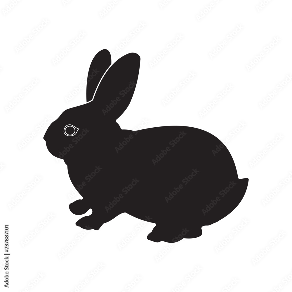 Easter bunny, rabbit silhouette. Black easter rabbit. Hare vector, silhouette.  Easter bunny, Easter rabbit vector illustration.  Easter day element bunny, rabbit. Rabbit isolated on white background