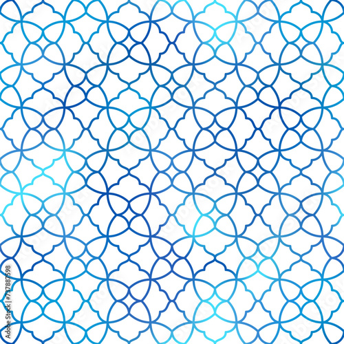 Arabic style seamless pattern. Vector blue oriental ornament on white background. Islamic traditional texture for backgrounds, wallpapers, textile patterns, decoration.