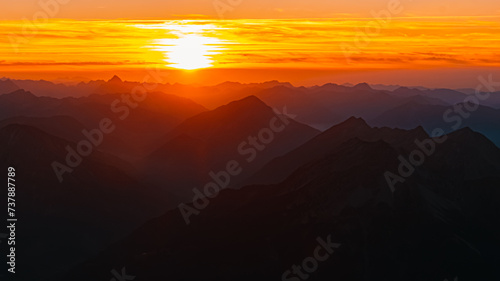 Alpine sunset or sundowner at Mount Zugspitze  Top of Germany  Garmisch-Partenkirchen  Bavaria  Germany