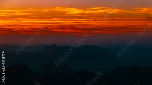 Alpine sunset or sundowner at Mount Zugspitze  Top of Germany  Garmisch-Partenkirchen  Bavaria  Germany