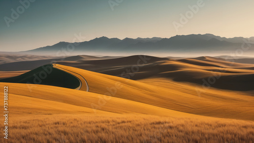 mountains in the distance with a road winding through them