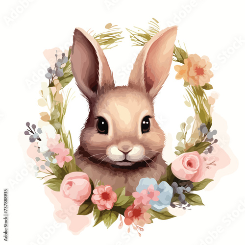 Rabbit with flowers and wreath