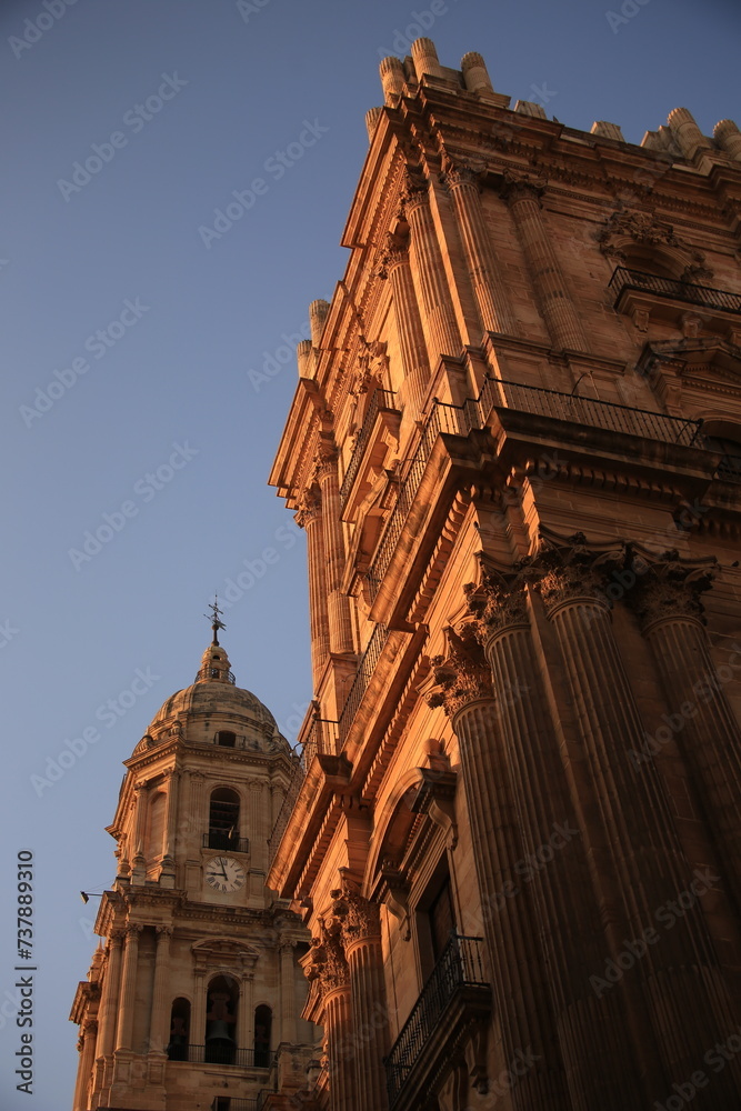 church of Malaga, Spain with sunset light